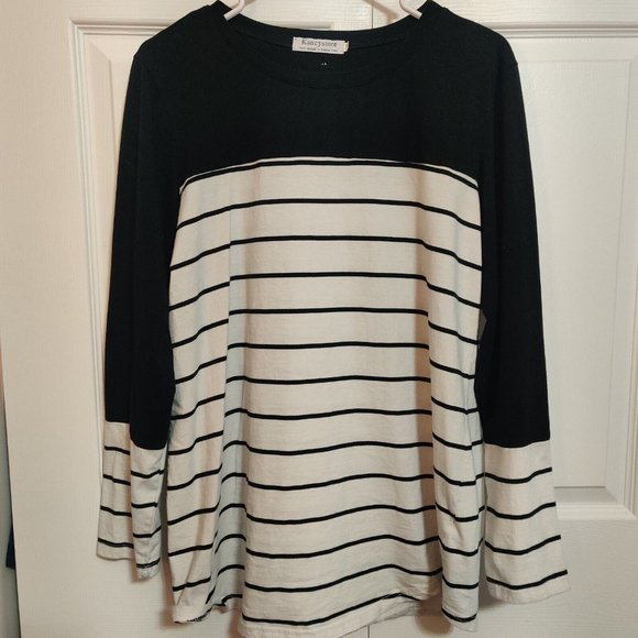 Women's Kancystore XL black/white Striped Long Sleeve Top Button - Picture 1 of 9